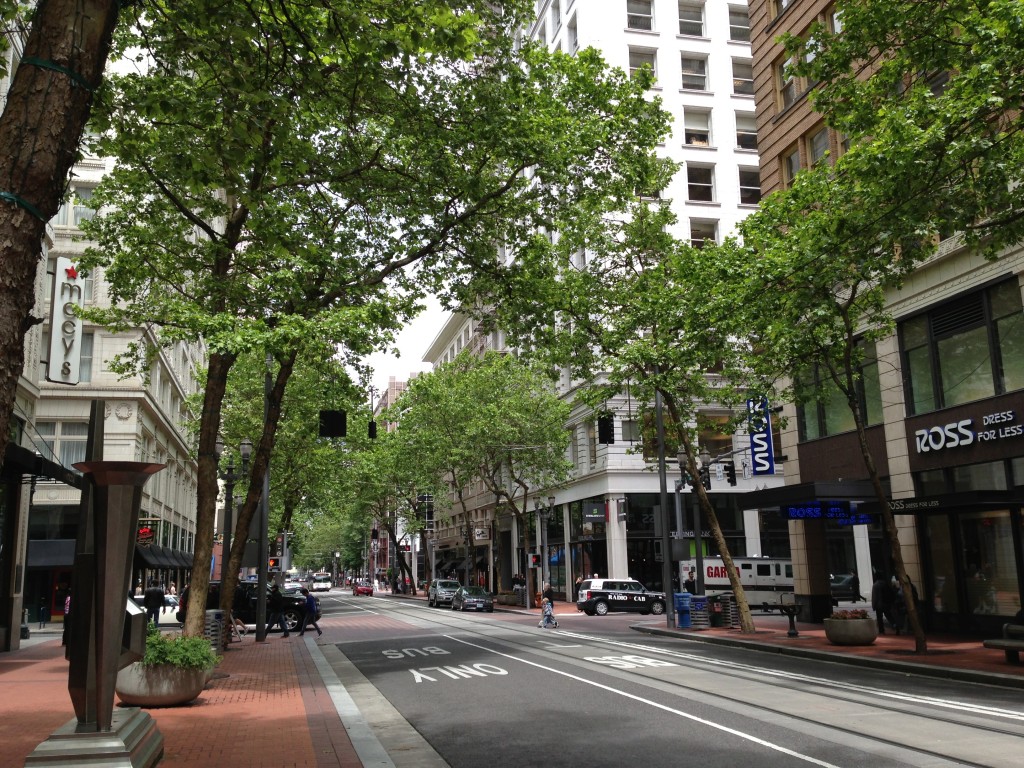 brick lined sidewalks of downtown Portland