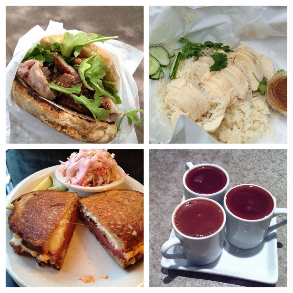 1. porchetta sandwich 2. Nong's chicken and rice 3. pastrami reuben 4. drinking chocolate flight